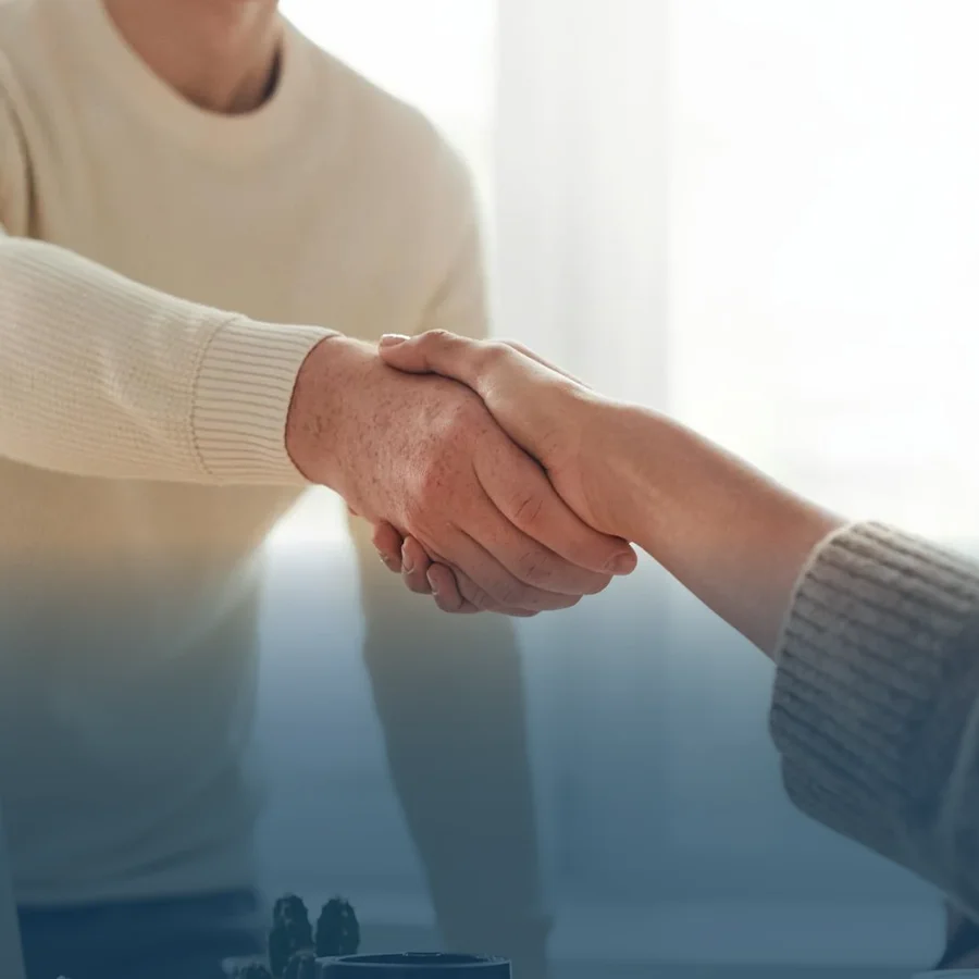 Two individuals shaking hands.