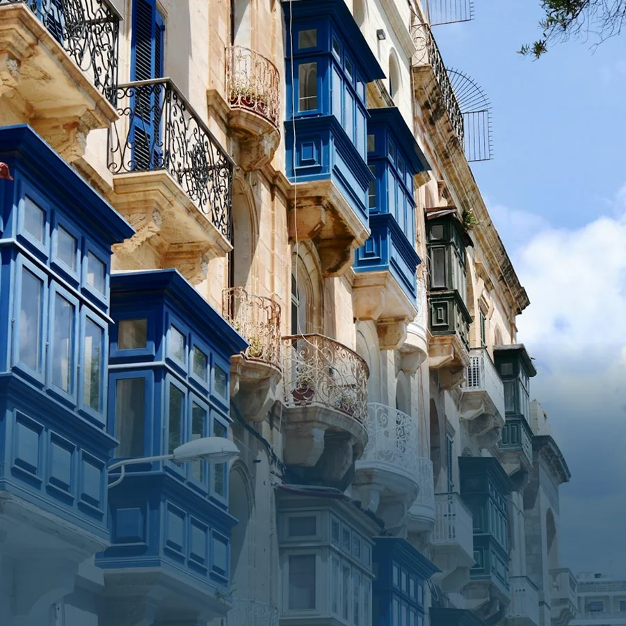 Traditional local balconies in Malta.